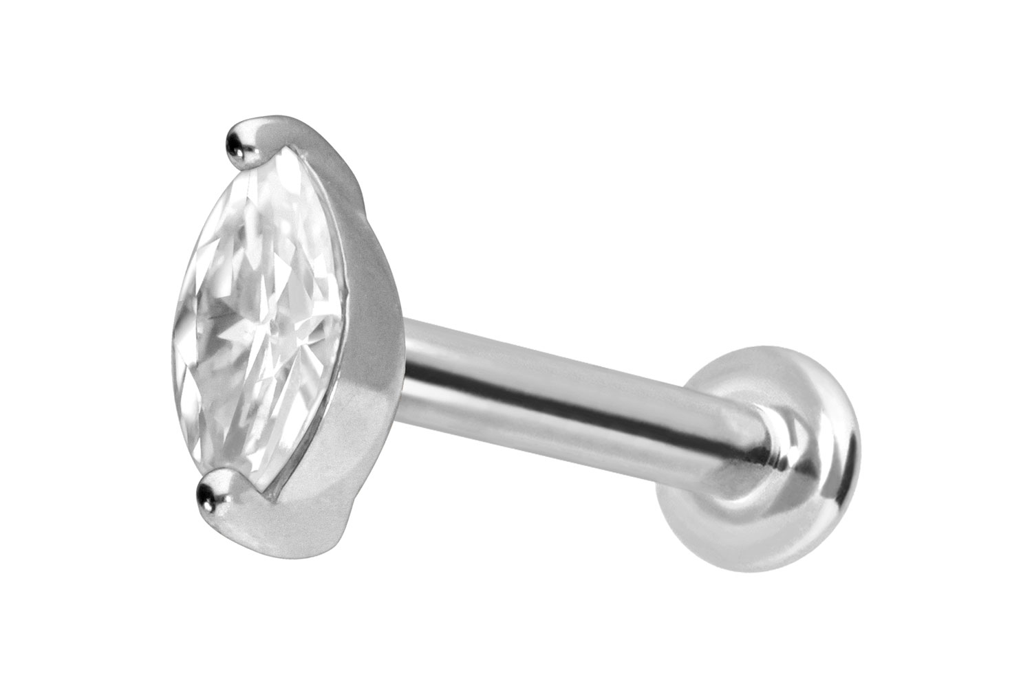 14 Karat Gold Labret Piercing mit Innengewinde MOISSANIT-OVAL